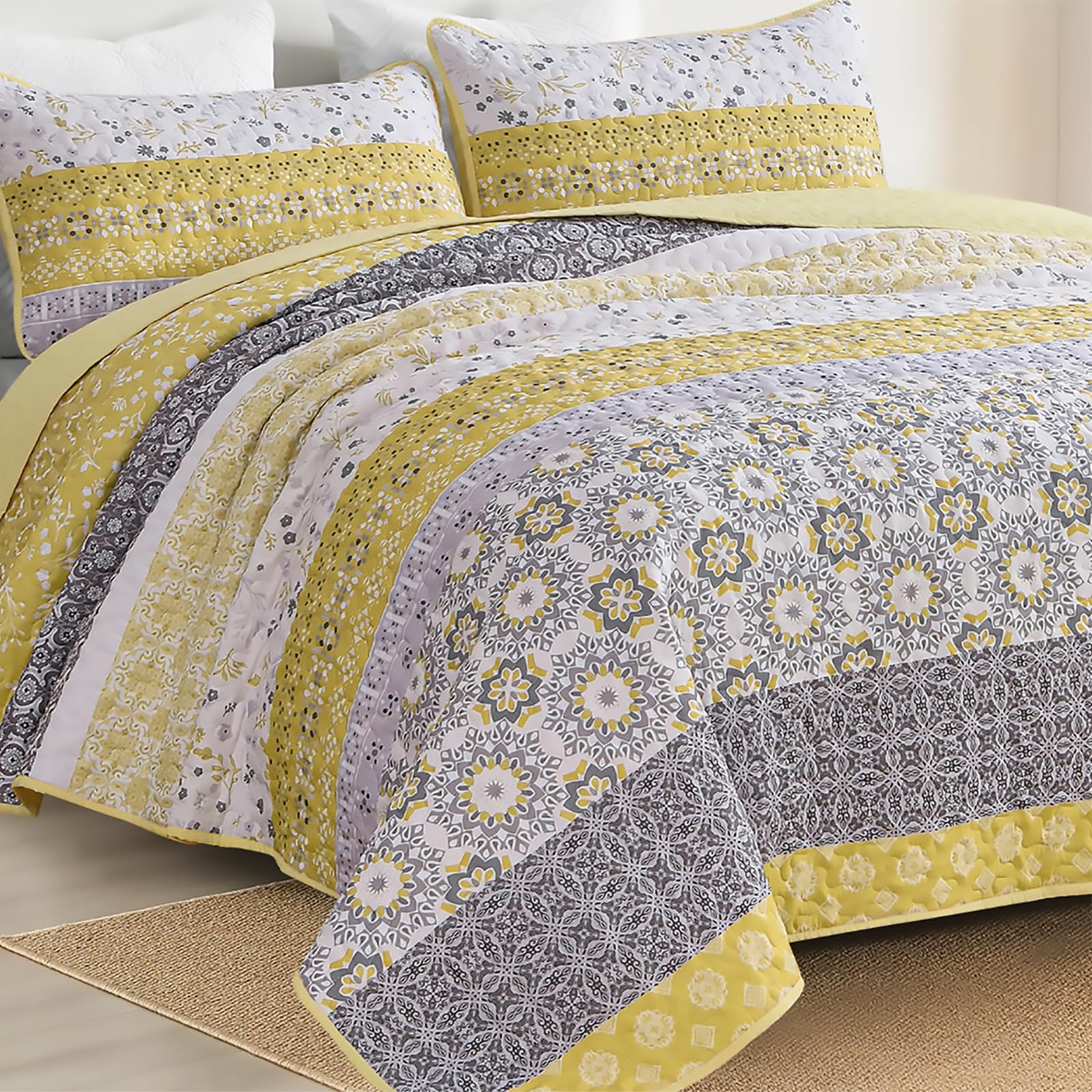 WONGS BEDDING boho floral stripe quilt elevates room decor