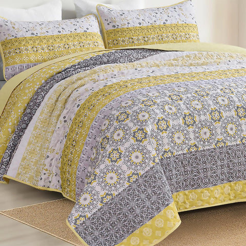 WONGS BEDDING boho floral stripe quilt elevates room decor