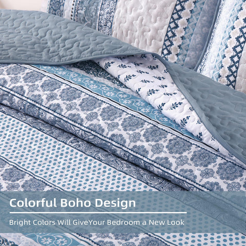 WONGS BEDDING Bedroom decor setup with blue quilt