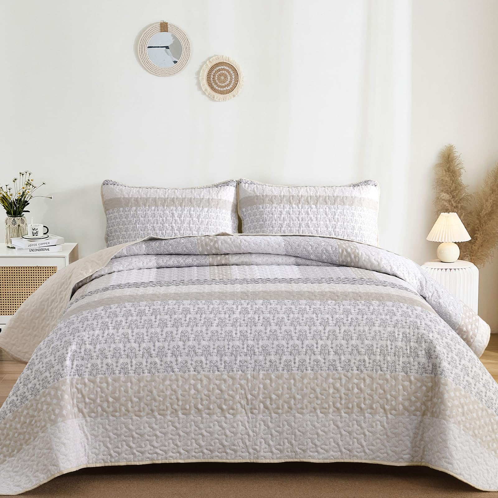WONGS BEDDING beige quilt queen fabric texture close-up highlights soft microfiber feel