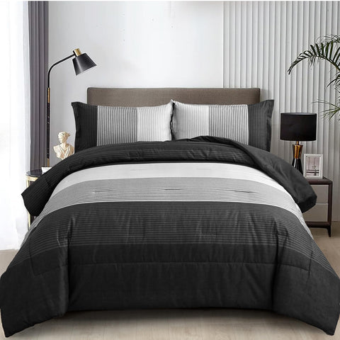 WONGS BEDDING black stripe patchwork comforter adds chic bedroom style