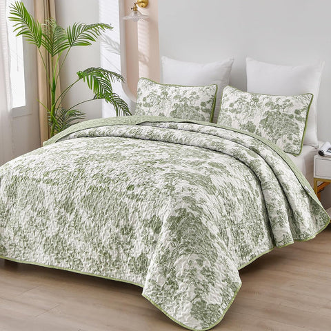 WONGS BEDDING botanical quilt queen sage green pattern adds vintage toile elegance