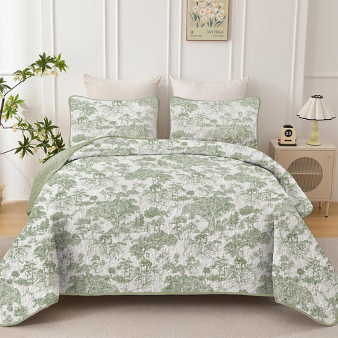 WONGS BEDDING botanical quilt reversible sage green showcases dual-sided styling