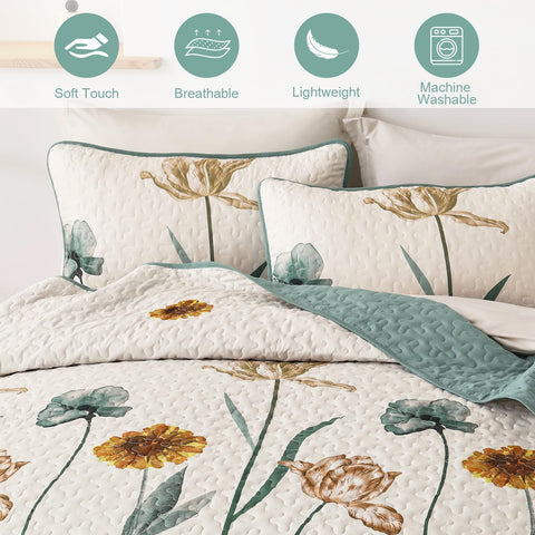 WONGS BEDDING floral quilt pillowcases queen 20x28 included in the set