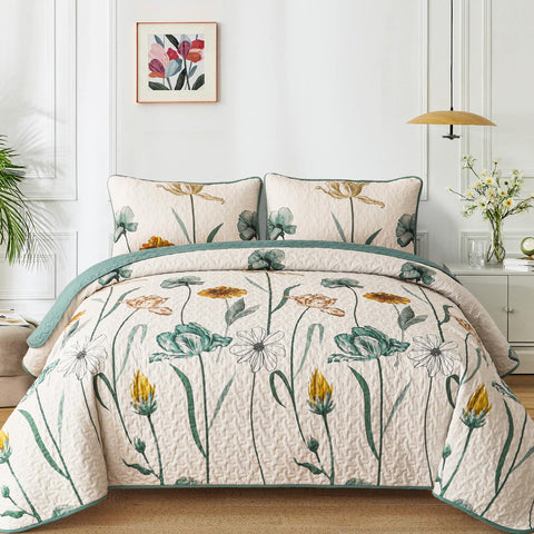 WONGS BEDDING floral quilt queen full view, brings fresh spring vibe to your bedroom