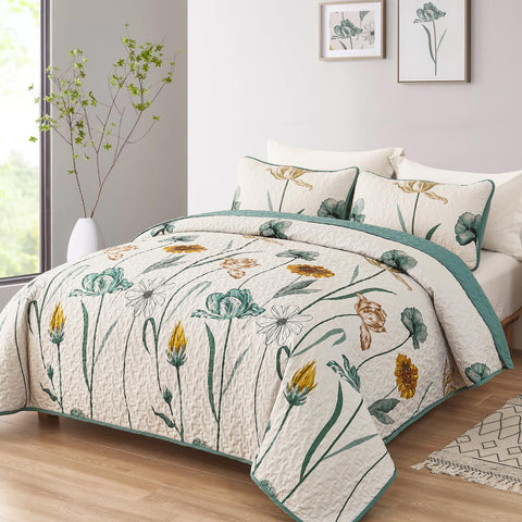 WONGS BEDDING close-up of green-yellow floral pattern showing vibrant colors.