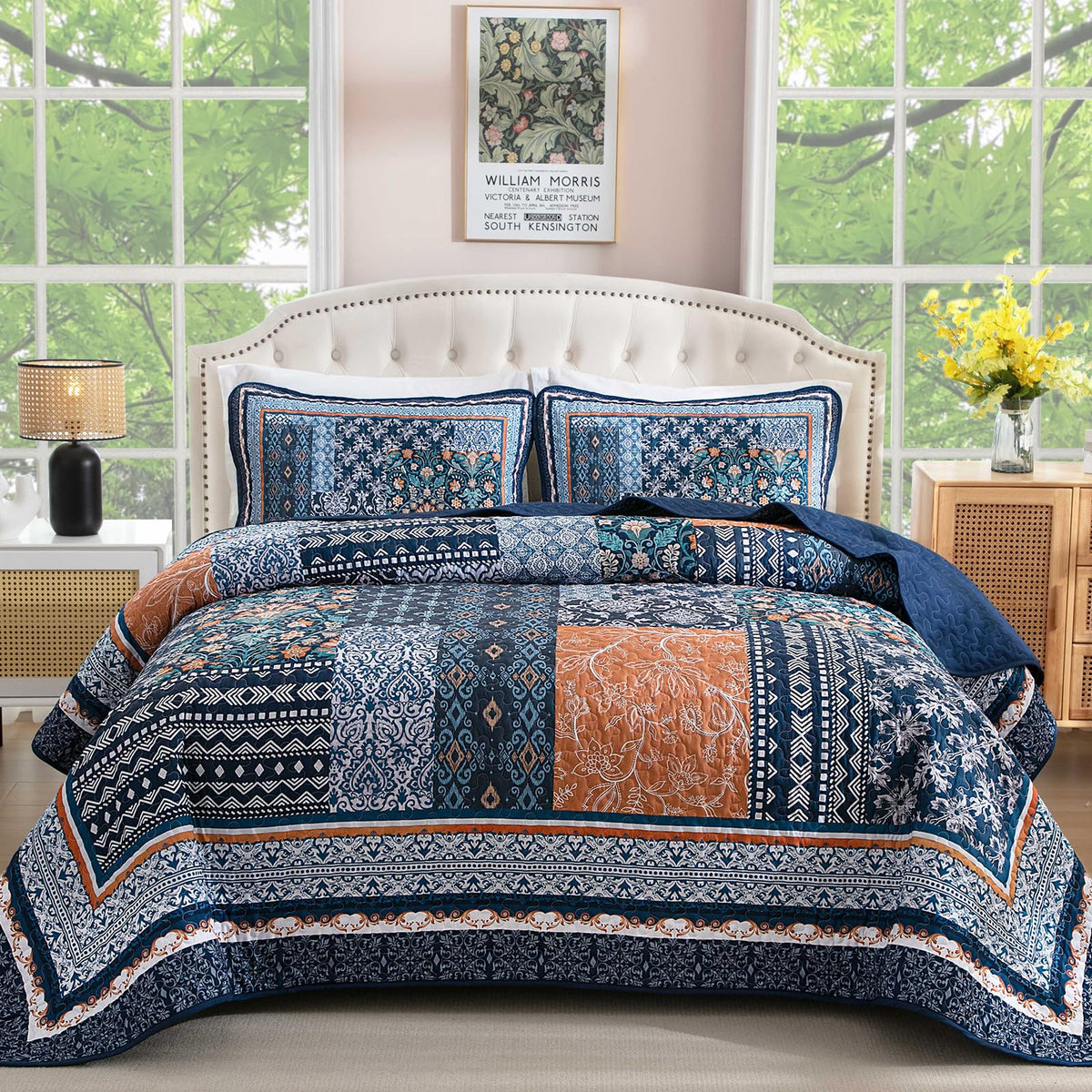 WONGS BEDDING navy blue quilt queen for all-season comfort.