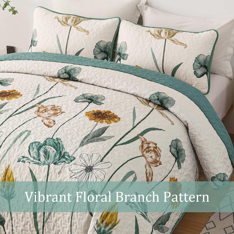 WONGS BEDDING packaging displays the complete floral quilt ensemble