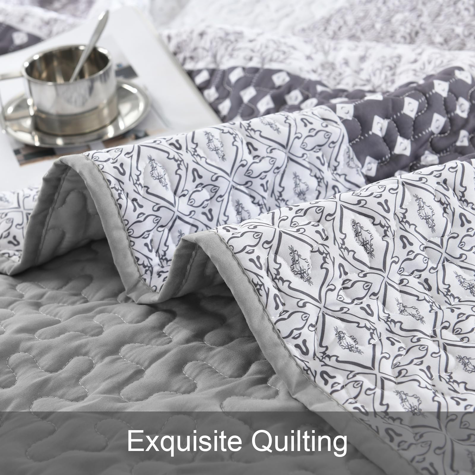 WONGS BEDDING queen-size quilt set packaging showcases easy-to-store presentation.