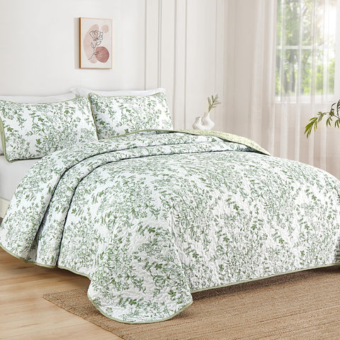WONGS BEDDING botanical pattern quilt showcases delicate greenery for refined decor.