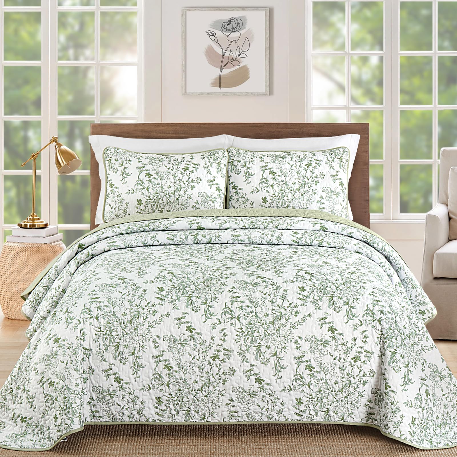 WONGS BEDDING sage green quilt on a king bed adds fresh, versatile style.