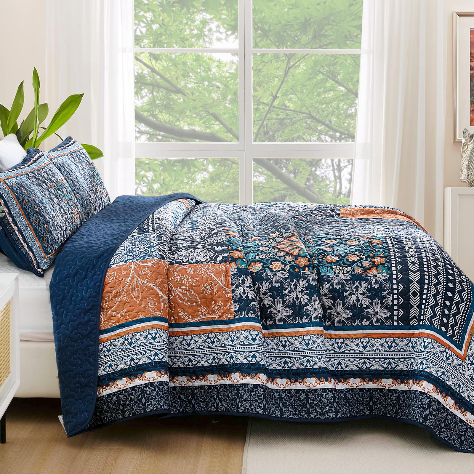 WONGS BEDDING reversible quilt farmhouse style enhances versatility and decor.