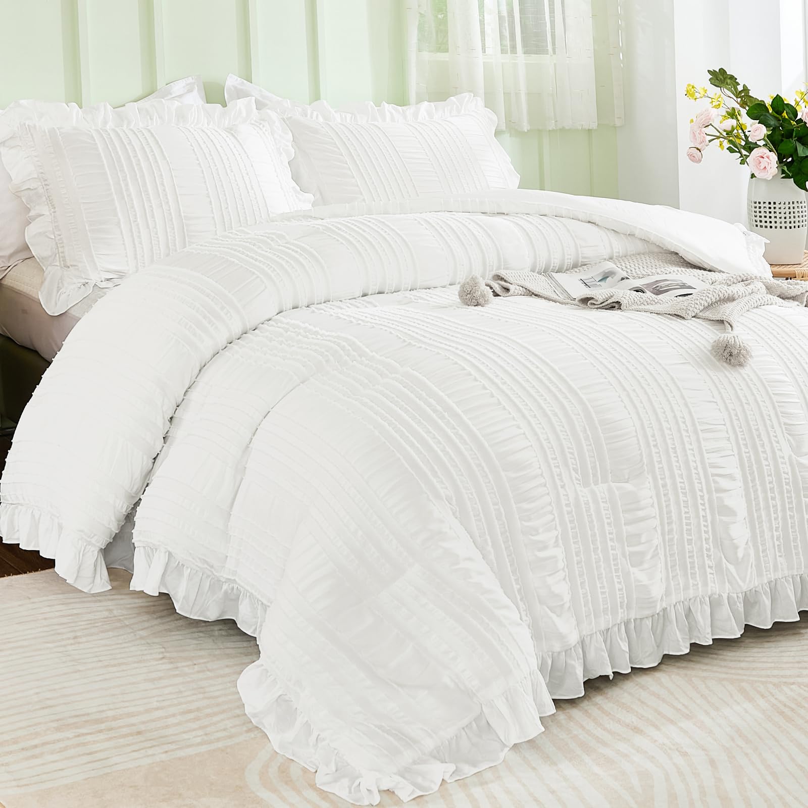 WONGS BEDDING close-up of tufted ruffle detailing on the queen comforter