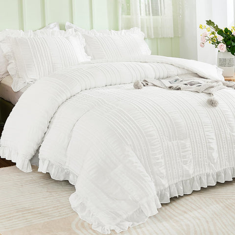 WONGS BEDDING close-up of tufted ruffle detailing on the queen comforter