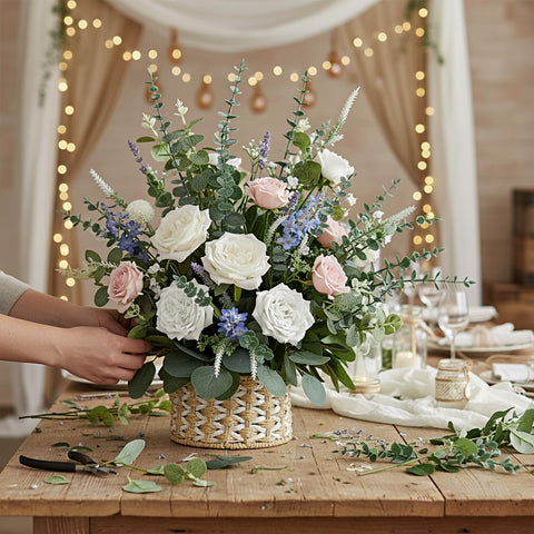 WONICE artificial eucalyptus bundle for wedding decor and event displays with lasting color.