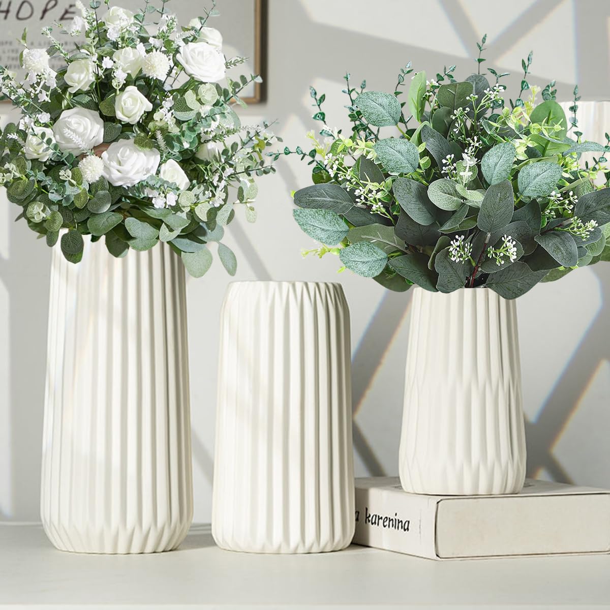WONICE stems with durable silk leaves and iron wire for easy shaping.