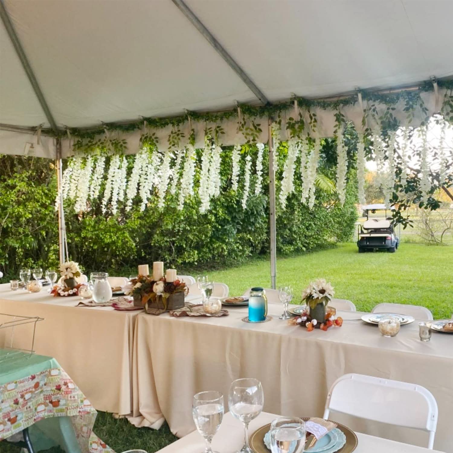 WONICE hanging wisteria flowers for walls, doors, and ceilings in white