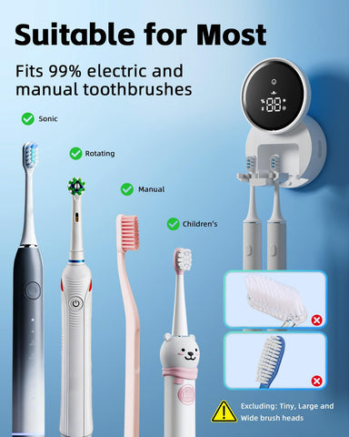 WONICO three interchangeable holders fit most electric, manual, and kids’ brushes.
