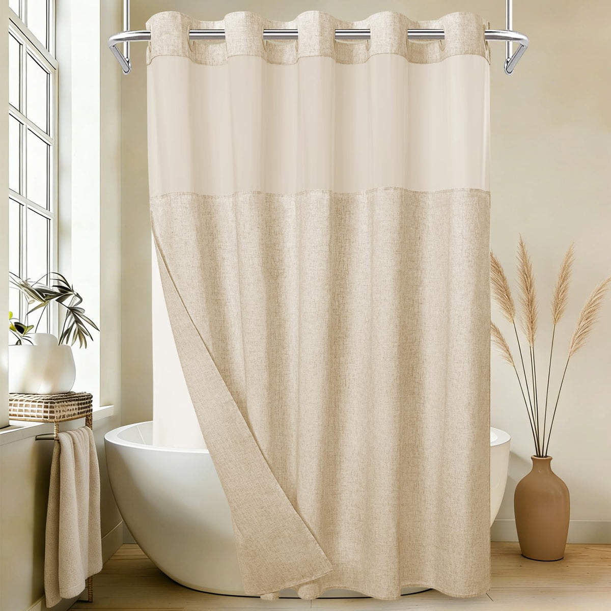Wonicy linen-textured curtain front view with ringless design for quick setup.
