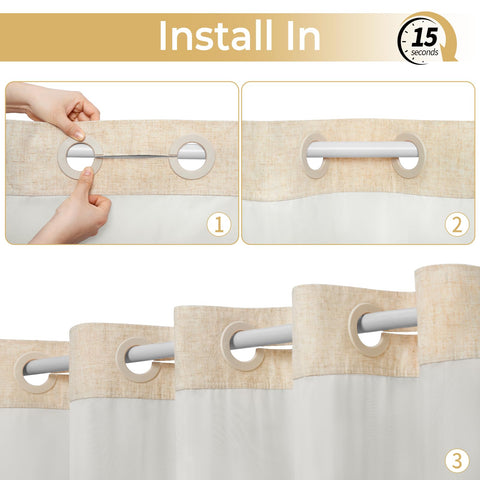 Wonicy beige curtain in standard 71x74 size for most baths.