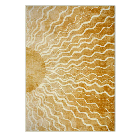 Wonnitar boho ombre yellow rug with radiant sun design for warm corners