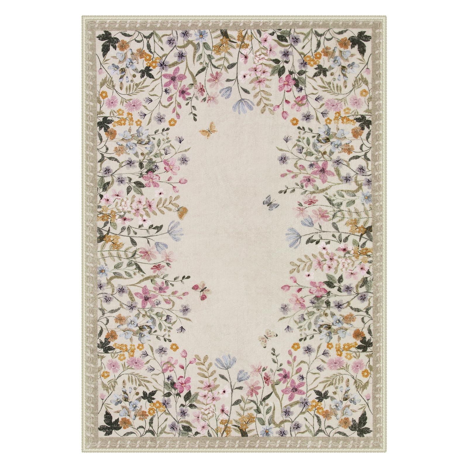 Wonnitar entry and dorm floral rug provides quick-clean versatility for busy spaces.