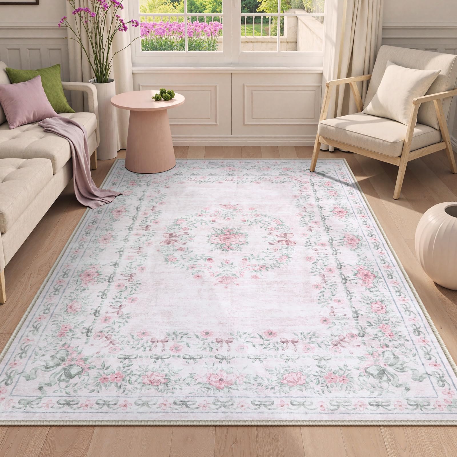 Wonnitar light pink boho rug brightens living areas with soft texture