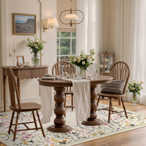 Wonnitar machine washable floral rug with cold wash and low heat dry instructions.