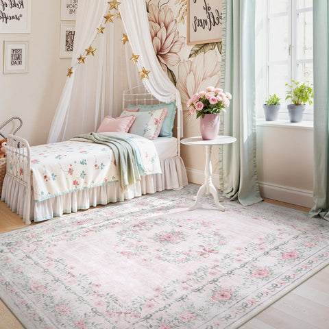 Wonnitar nursery floral design rug adds gentle whimsy to playtime