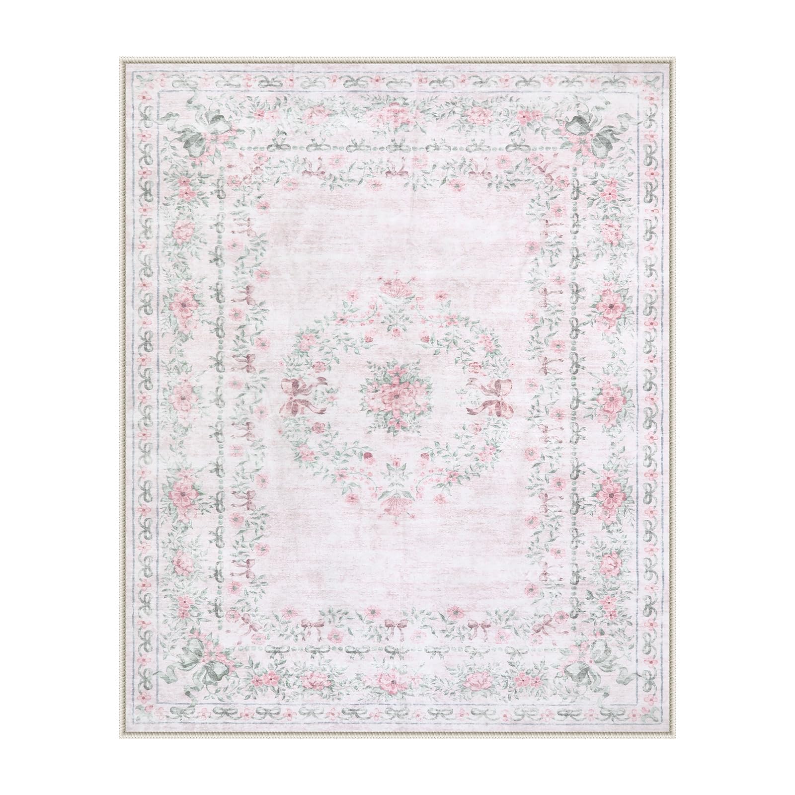 Wonnitar pale pink floral detail rug enhances nursery and girl's bedroom decor