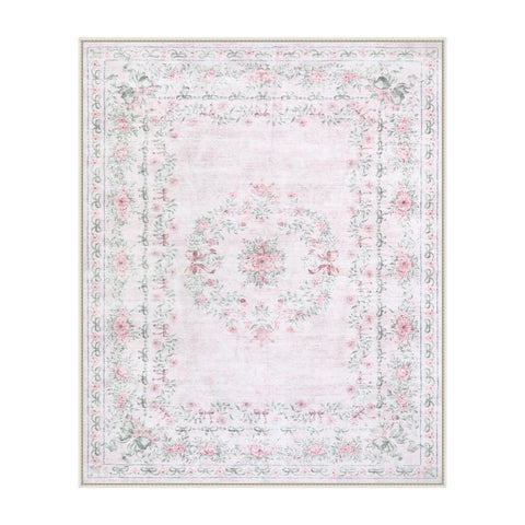Wonnitar pale pink floral detail rug enhances nursery and girl's bedroom decor