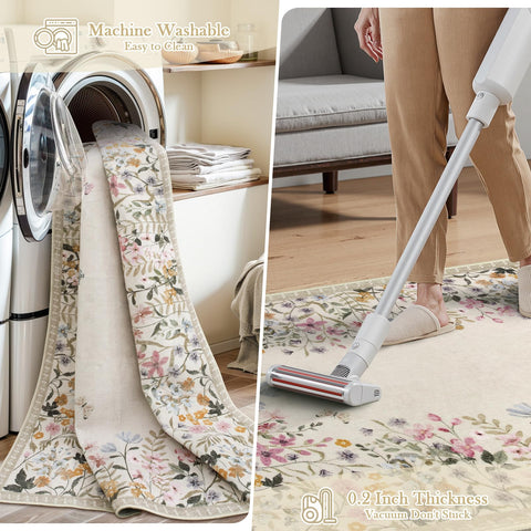 Wonnitar pet-friendly floral area rug designed for daily wear and easy cleaning.