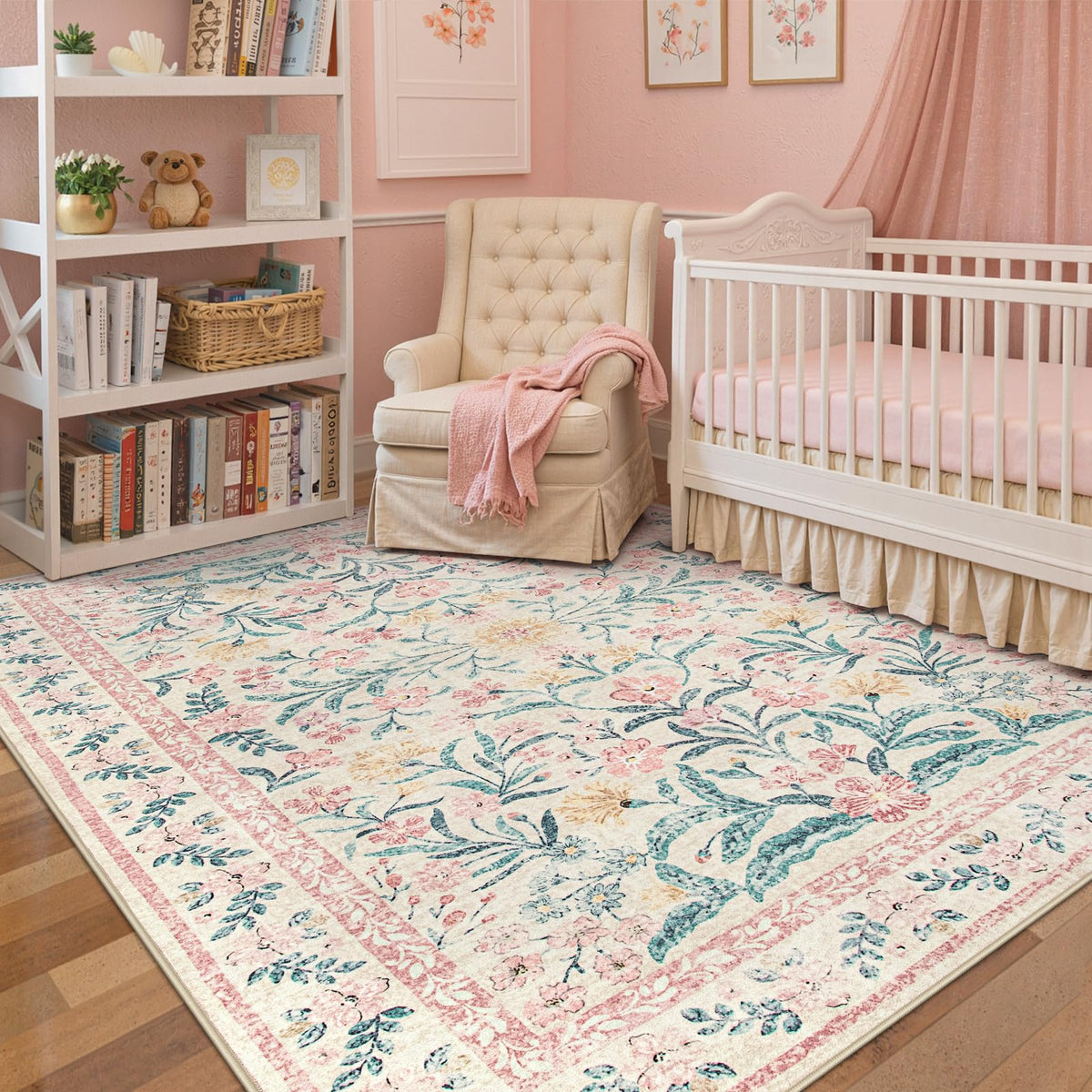 Wonnitar pink rug for nursery with plush cloud-like comfort.