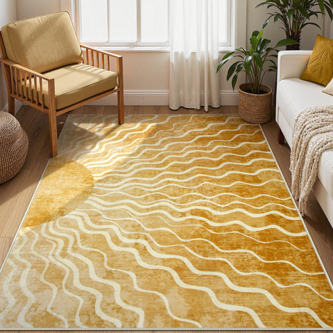 Wonnitar Sun 5x7 rug in a spacious living room, showcasing size and setup