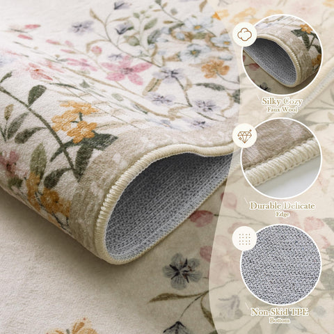 Wonnitar ultra-soft faux wool rug in beige offers cozy underfoot feel.