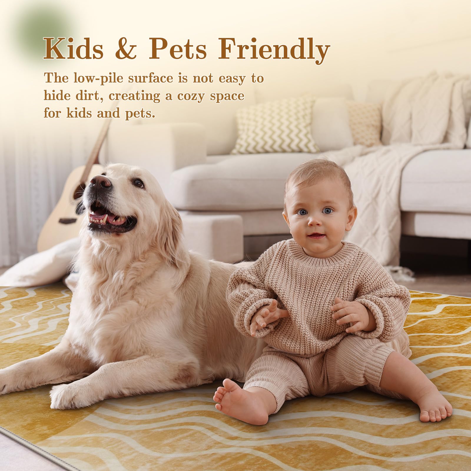 Wonnitar ultra-thin soft rug lying flat under furniture for a neat look