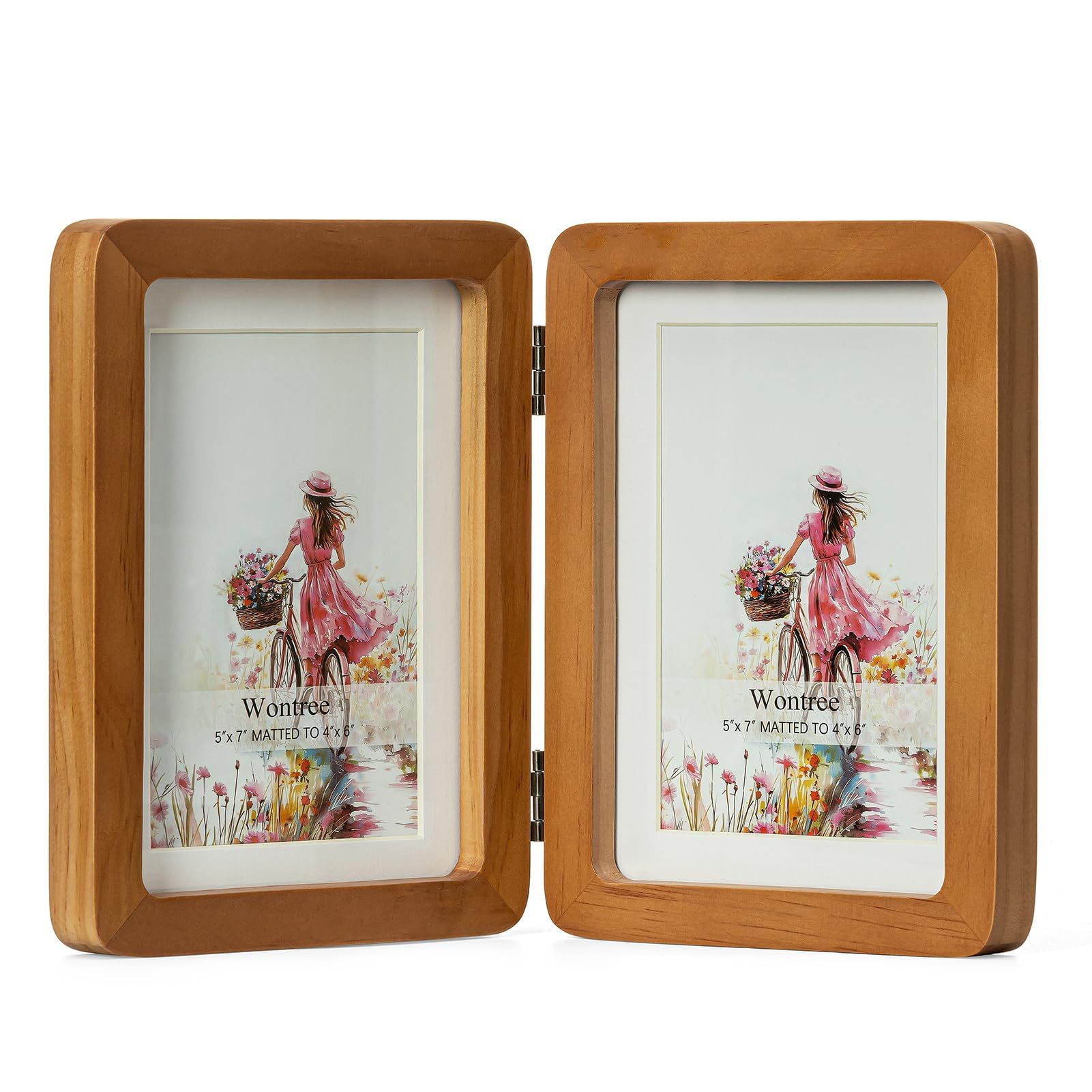 Wontree walnut wood frame with dual 5x7 display and hinged design