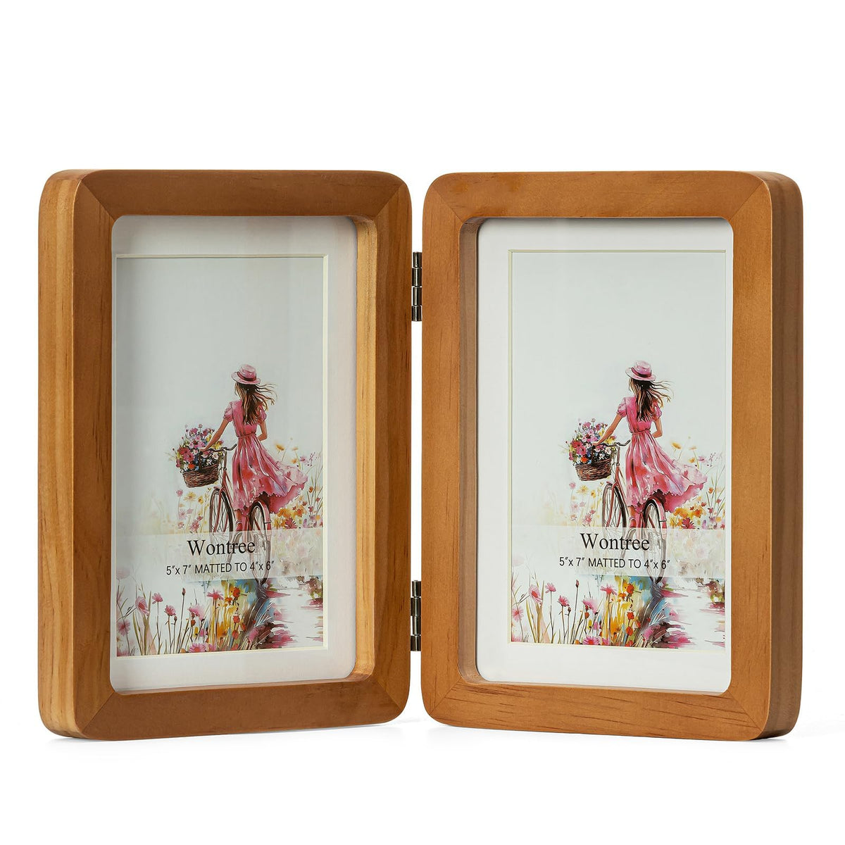 Wontree walnut wood frame with dual 5x7 display and hinged design