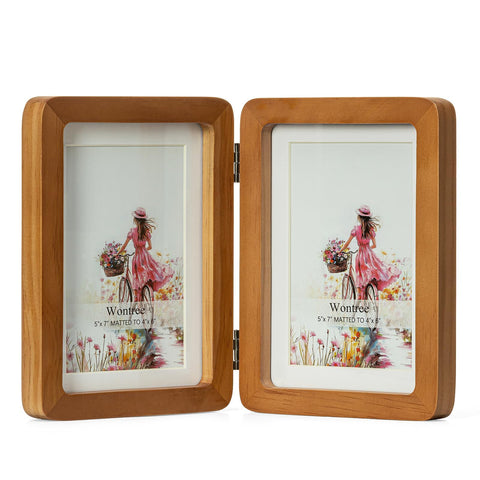 Wontree walnut wood frame with dual 5x7 display and hinged design