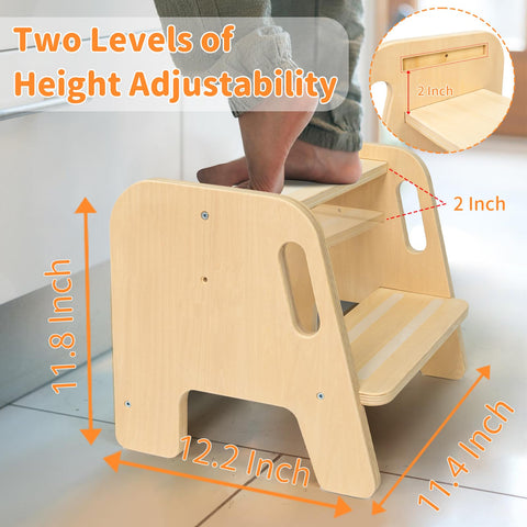WOOD CITY Step Stool bathroom scene shows access to sinks.