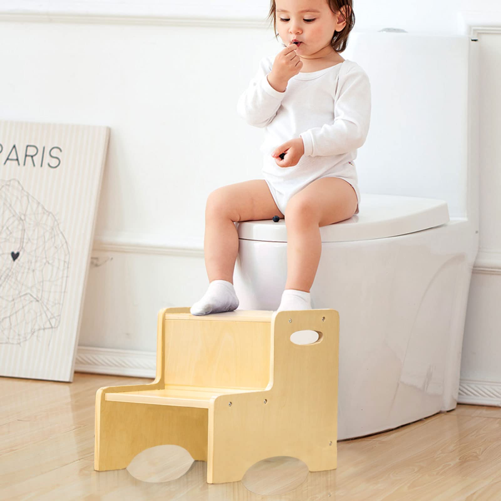 Wood City step stool with handles and non slip pads for secure footing