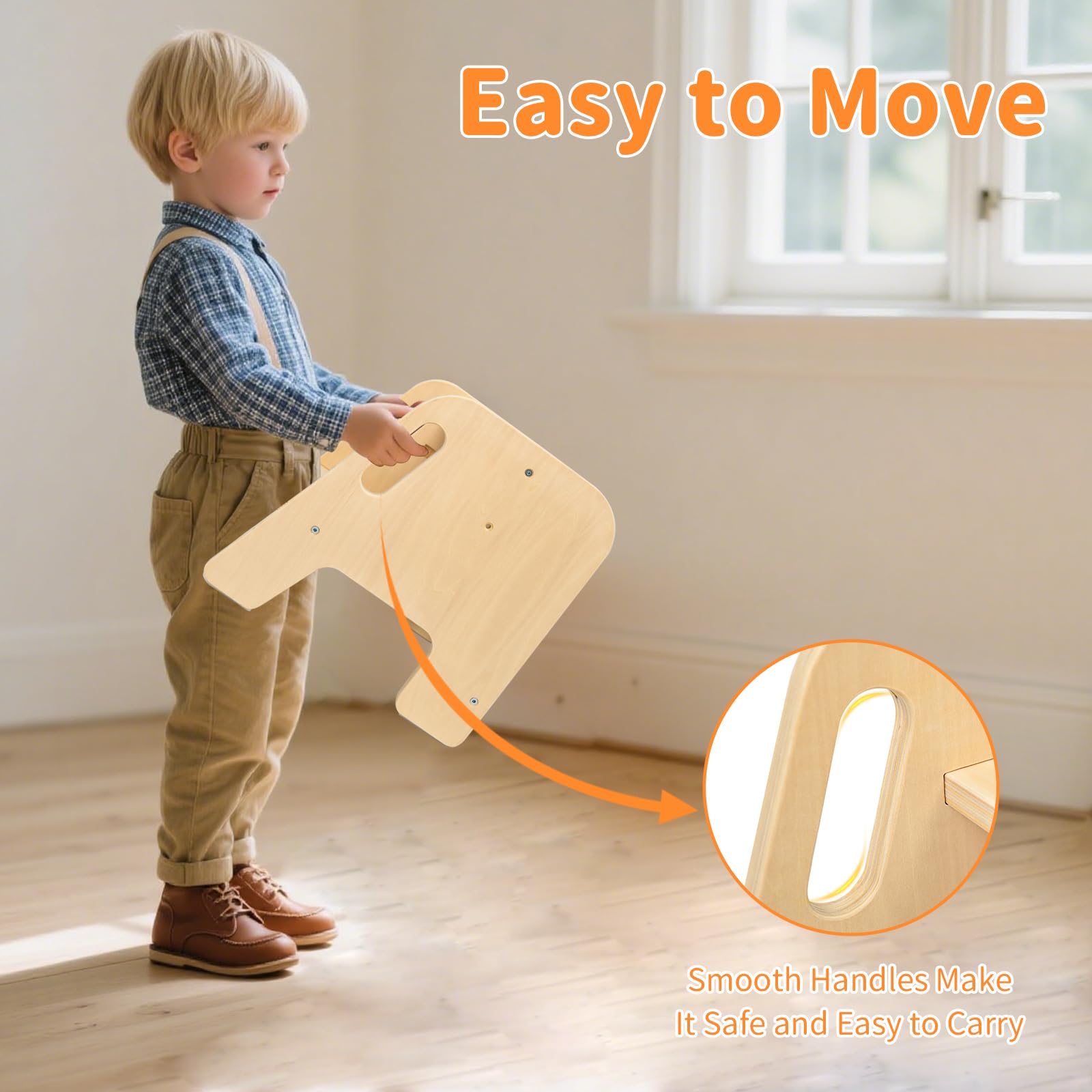 WOOD CITY Step Stool solid wood finish conveys durability for repeated use.