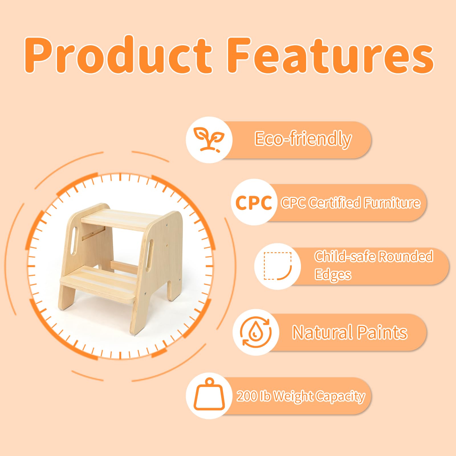 WOOD CITY Step Stool stored under sink demonstrates compact storage.