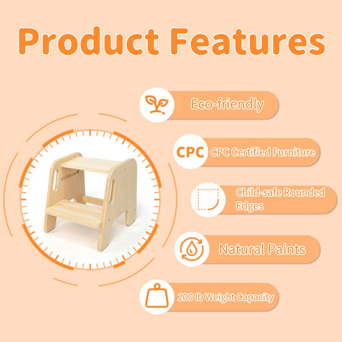 WOOD CITY Step Stool stored under sink demonstrates compact storage.