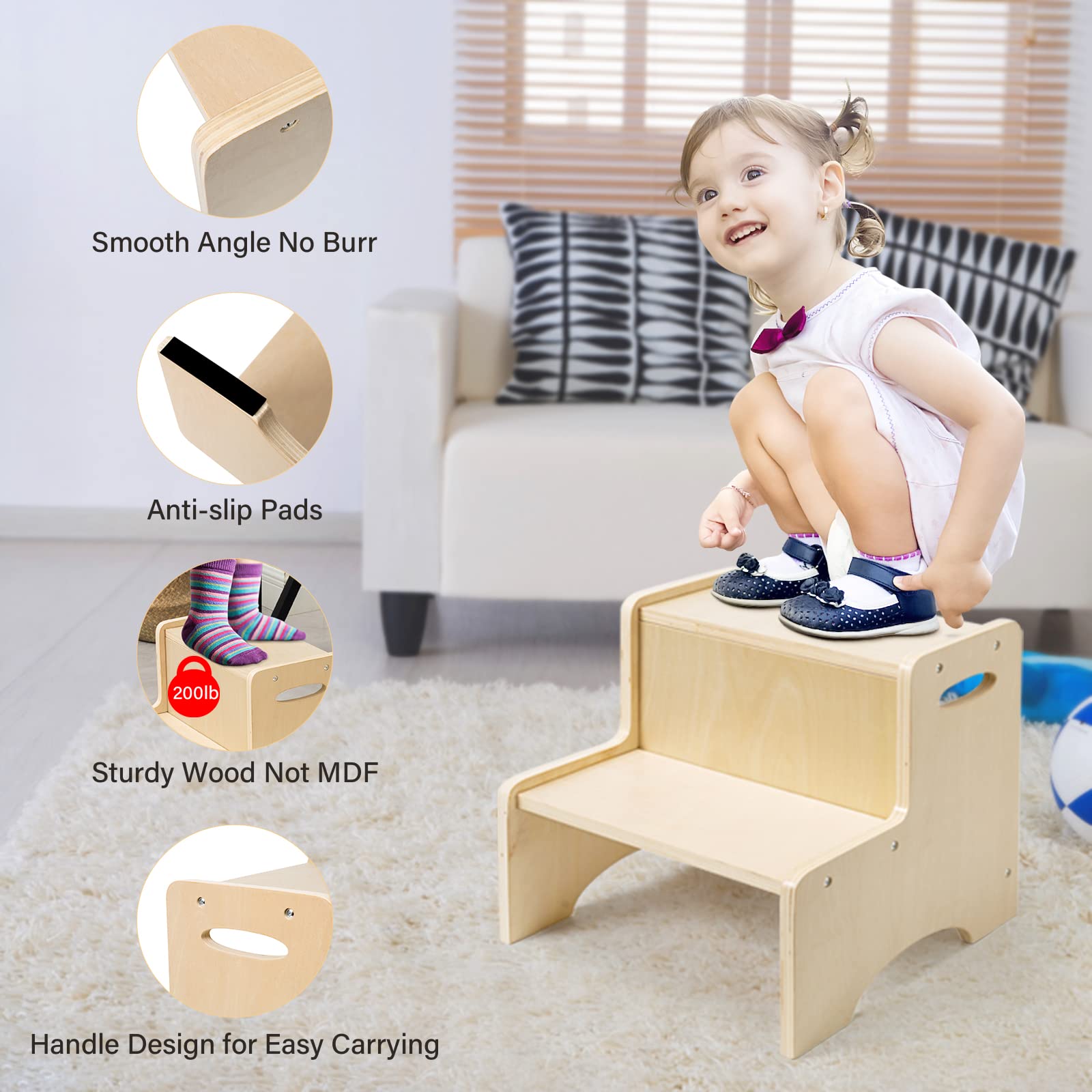 Wood City stool top long non slip pads for grip
