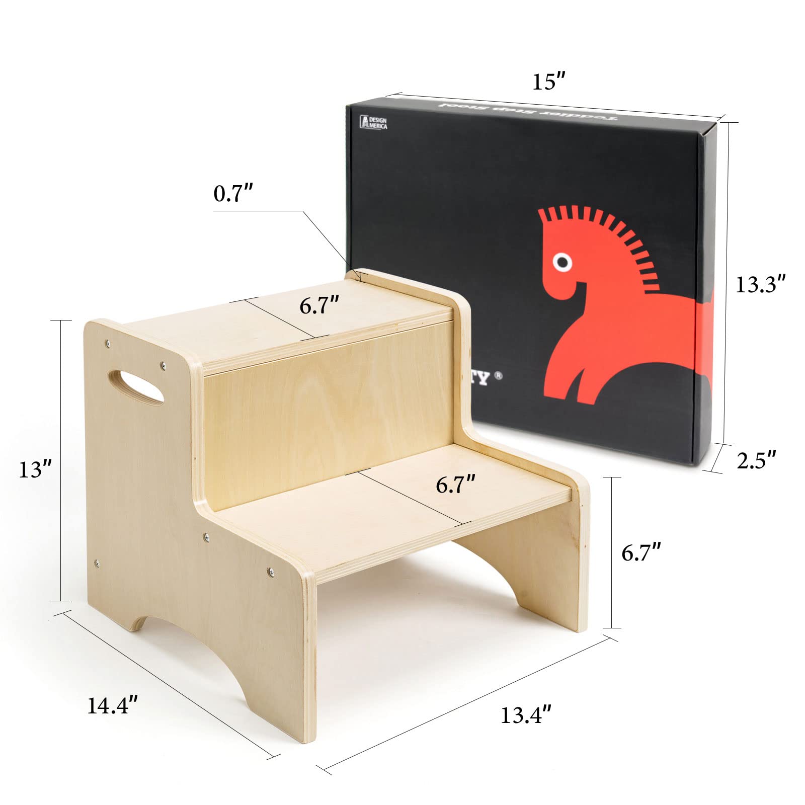 Wood City toddler step stool with durable natural birch wood