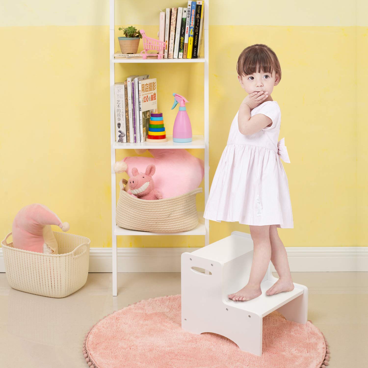 WOOD CITY Toddler Step Stool with handles for easy movement