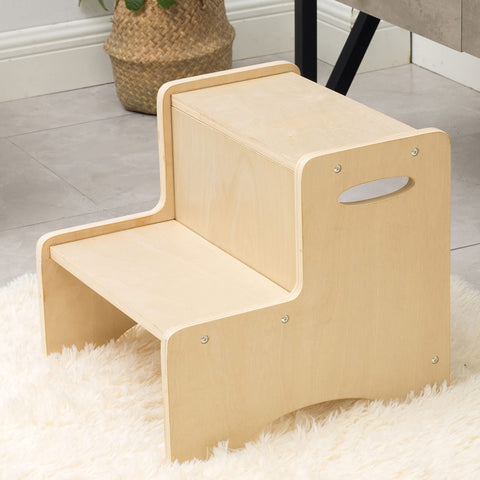 Wood City toddler step stool in natural birch finish, assembled for daily use