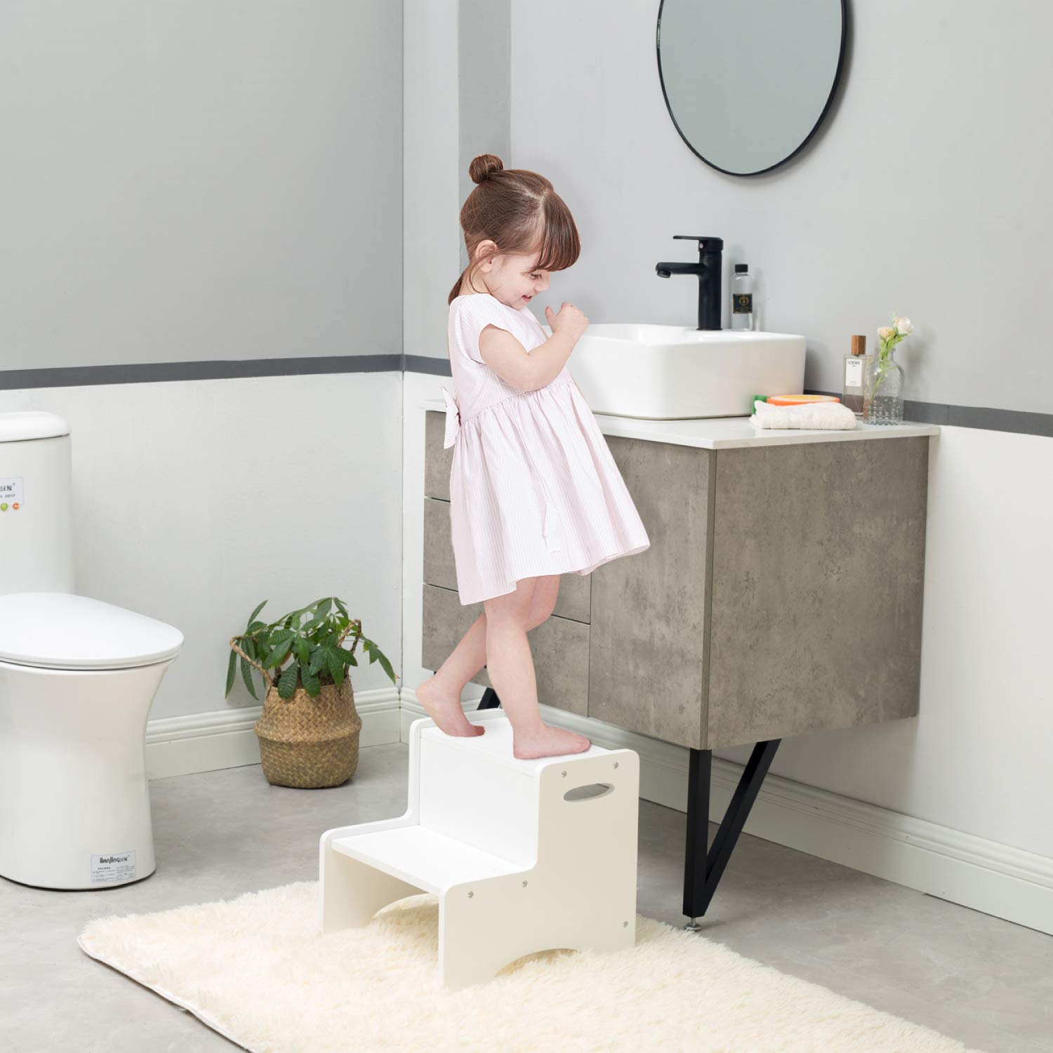 WOOD CITY Toddler Step Stool bottom with non-slip pads for grip