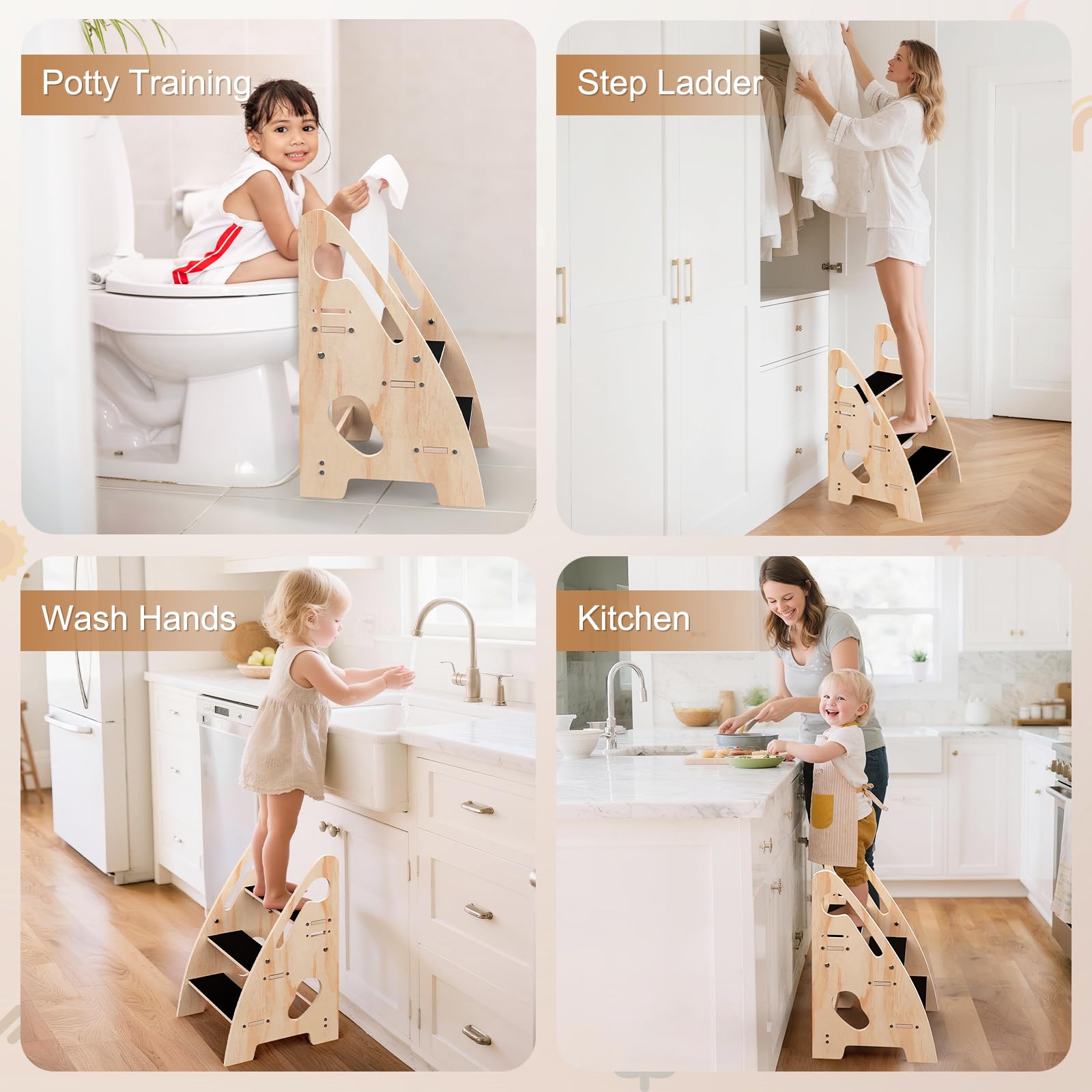 Woodever multi-use kids stool ideal for kitchen, bathroom, or bedroom tasks